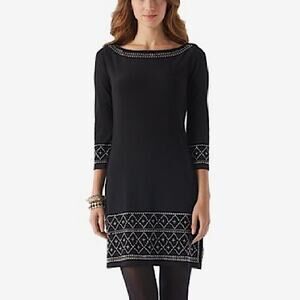 WHBM Black Studded Detail 3/4 Sleeves Mini Shift Dress SX XXS